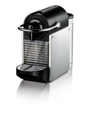 black espresso maker with metal accents
